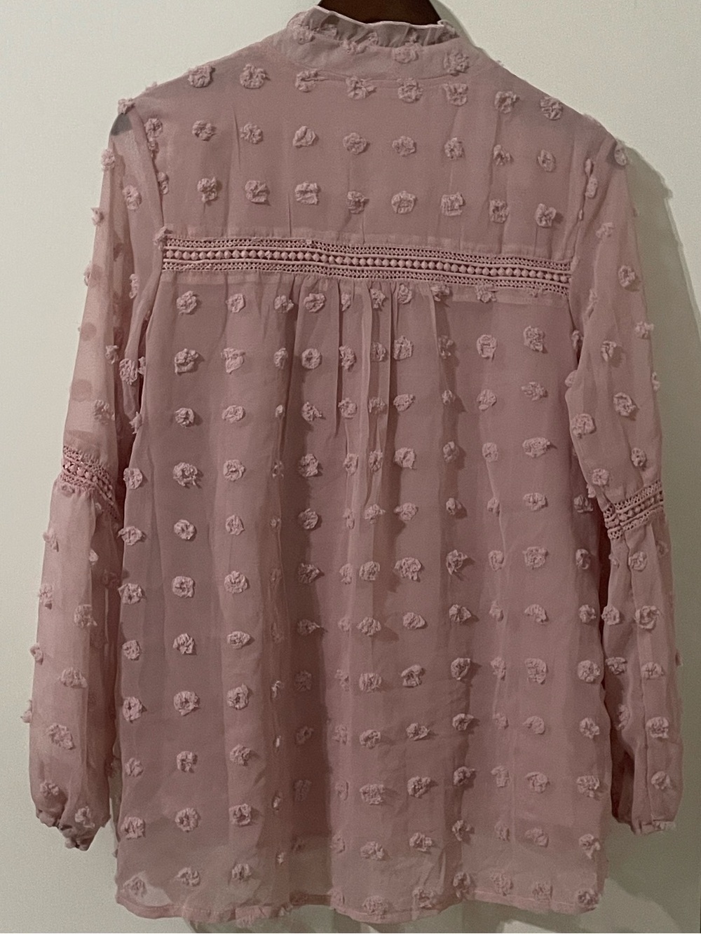 SHEIN Pink Swiss Dot Crochet Lace Boho Blouse - Size Medium - Picture 3 of 7
